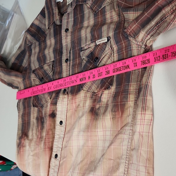 Lucky Brand Mens Size M Snap Shirt LS Bleach Dipped Distentive Western - Picture 7 of 8